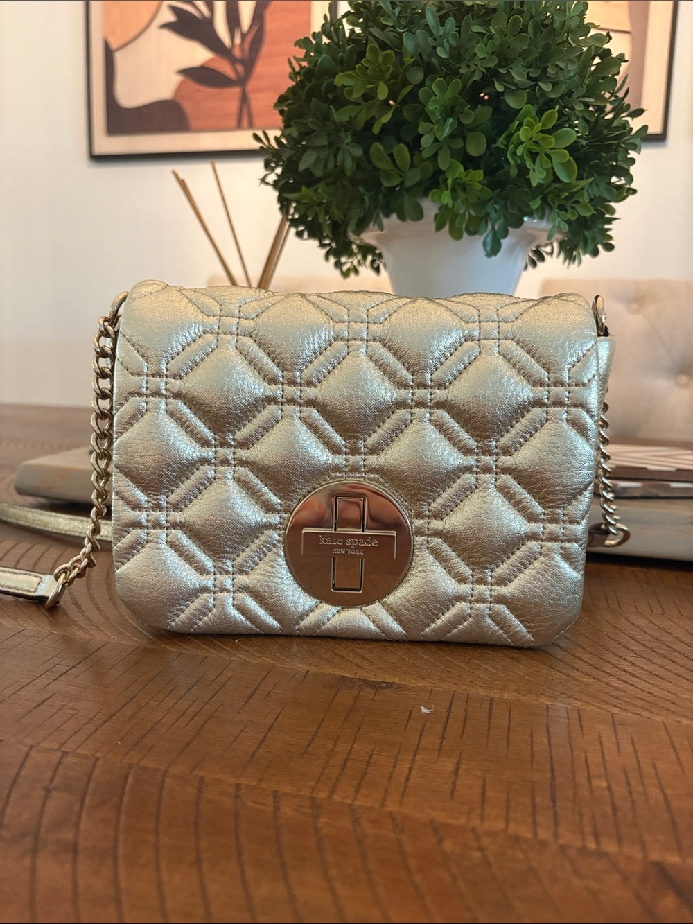 kate spade Astor court metallic gold, leather quilted Crossbody